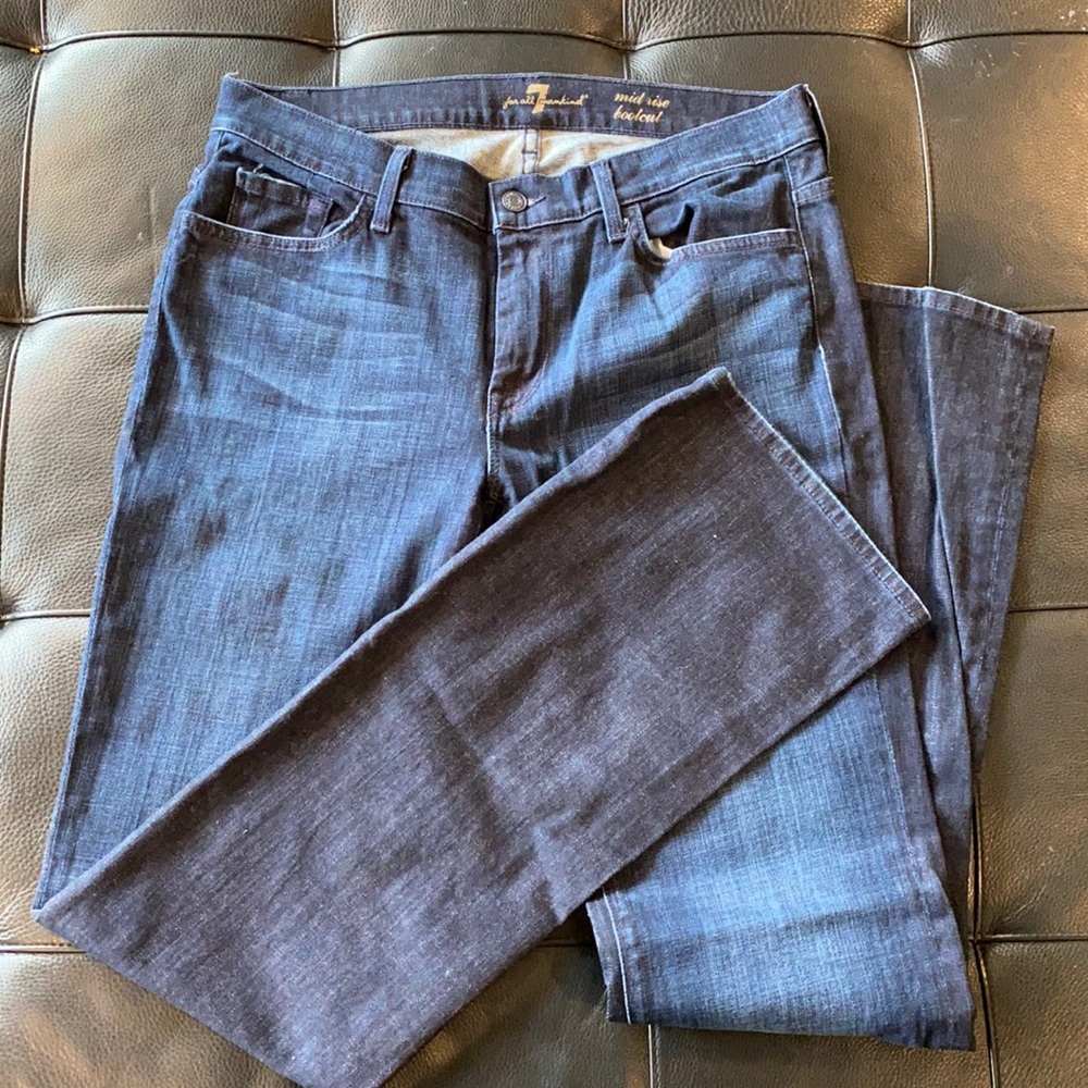 7 For All Mankind dark wash mid rise bootcut denim jeans